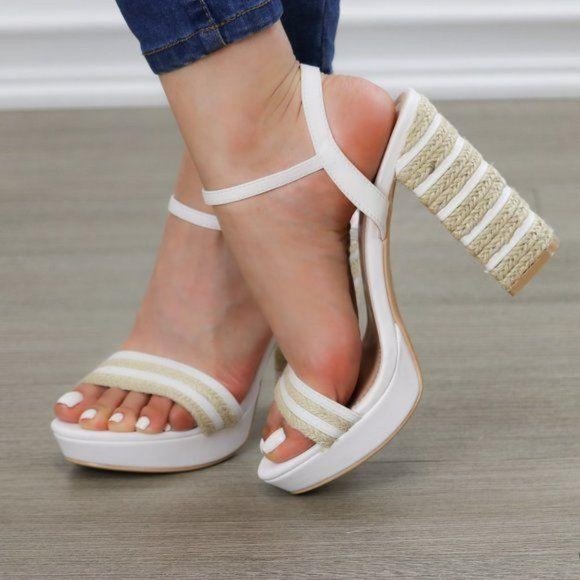 Espadrille Heel White Open Toe Platform Sandal - Picture 9 of 9